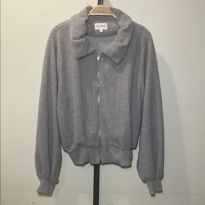 Love + Harmony Gray Teddy Jacket with Collared Neckline and Zipper Closure